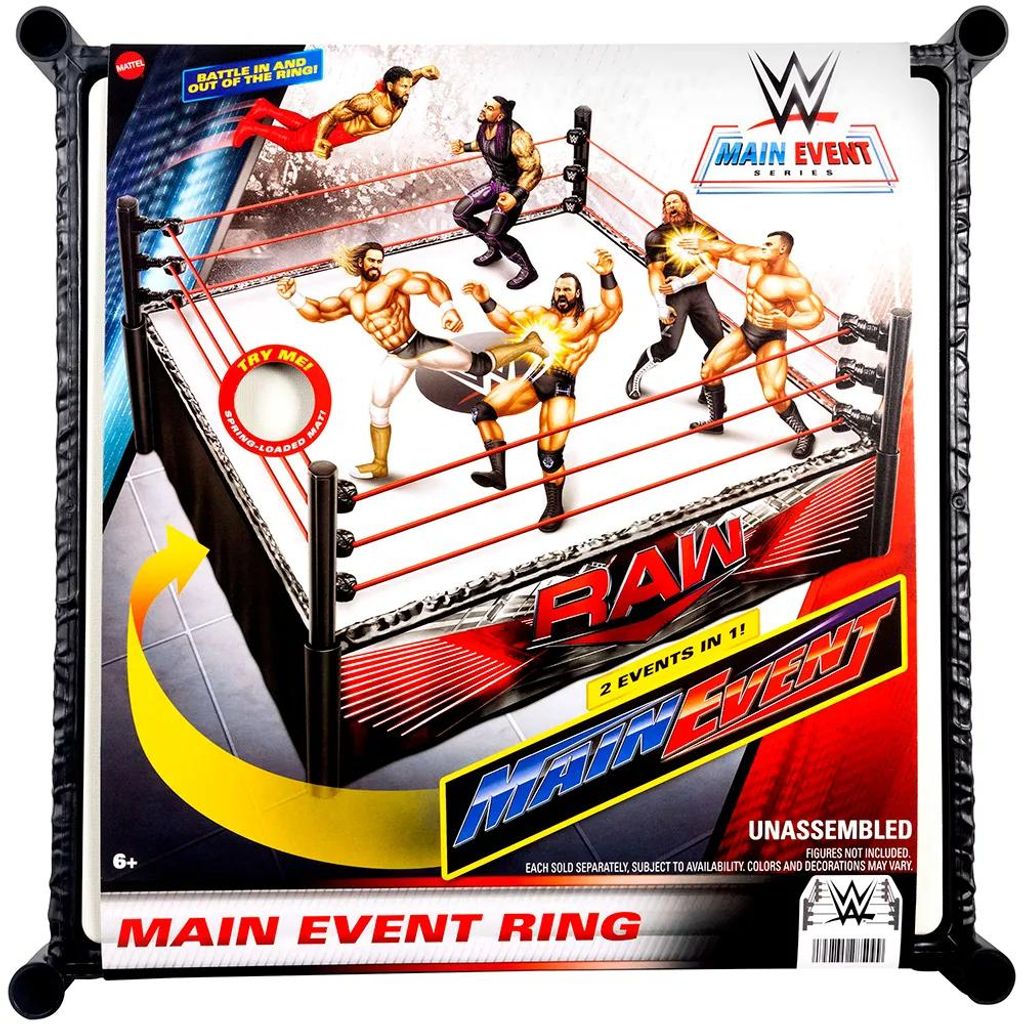 Mattel WWE Superstar-Ring mit Etiketten für Hauptkampf und Produktbild 