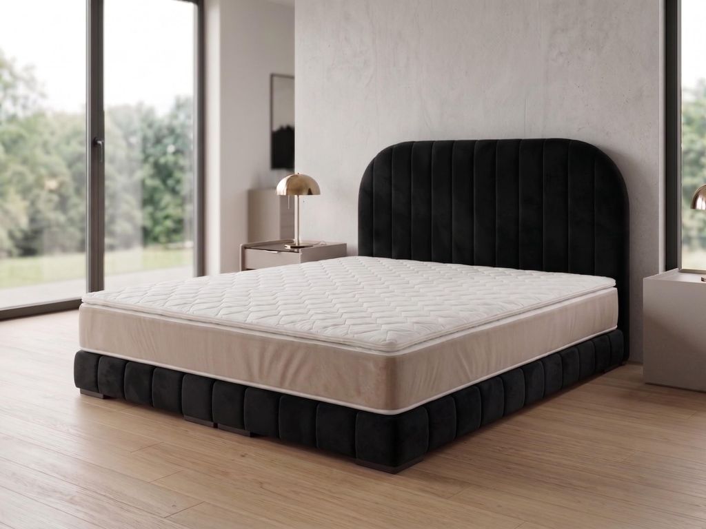 Polsterbett LEON 3 mit Kopfteil, modernes gepolstertes Bett in 180 x 200 cm Farbe: Schwarz