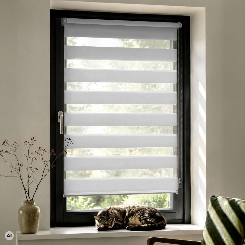 Doppelrollo Fenster ohne Bohren Zevra 90x120cm Hellgrau Produktbild 