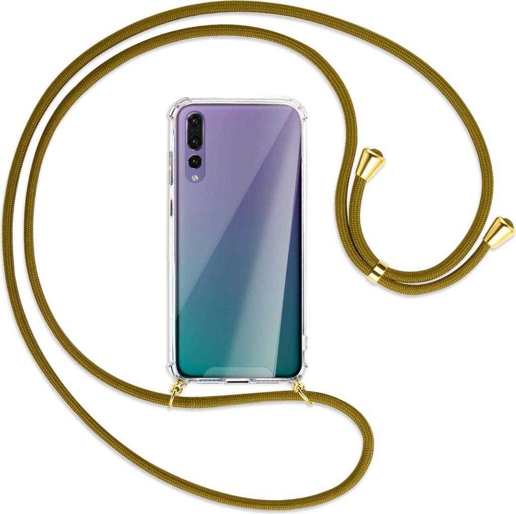 Handykette Backcover-Schutzhülle mit Band (Metall goldfarben) für Huawei P20 Pro - khaki