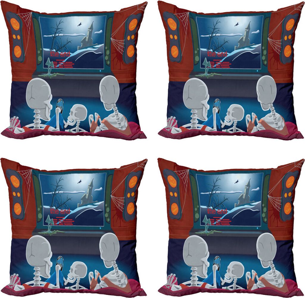 ABAKUHAUS Kino Kissenbezug Set (4 Stück), Skeleton Familie, Moderner Doppelseitiger Digitaldruck, 50 cm x 50 cm, Mehrfarbig