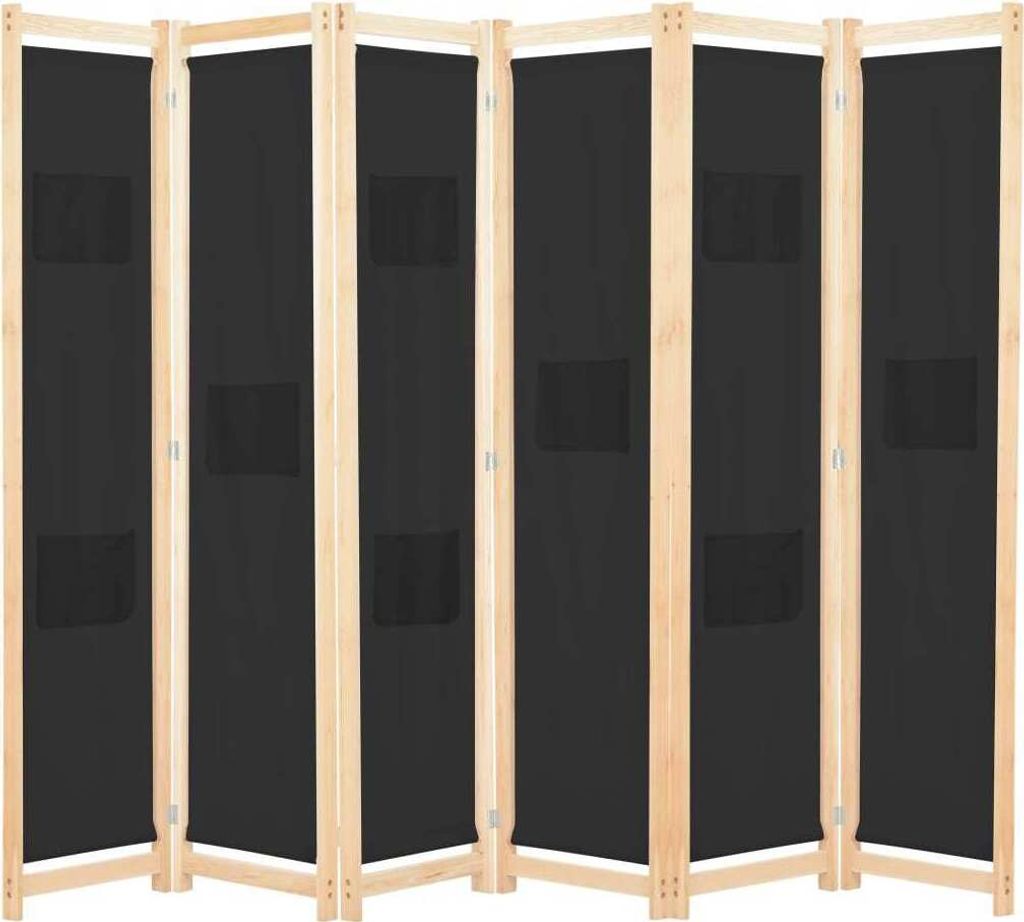 6-teiliger Raumteiler Schwarz 240 x 170 x 4 cm Stoff