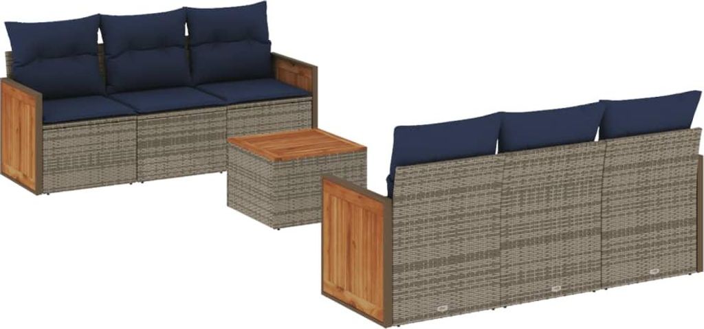 7-teiliges Gartensofa-Set mit Kissen, grau, Polyrattan
