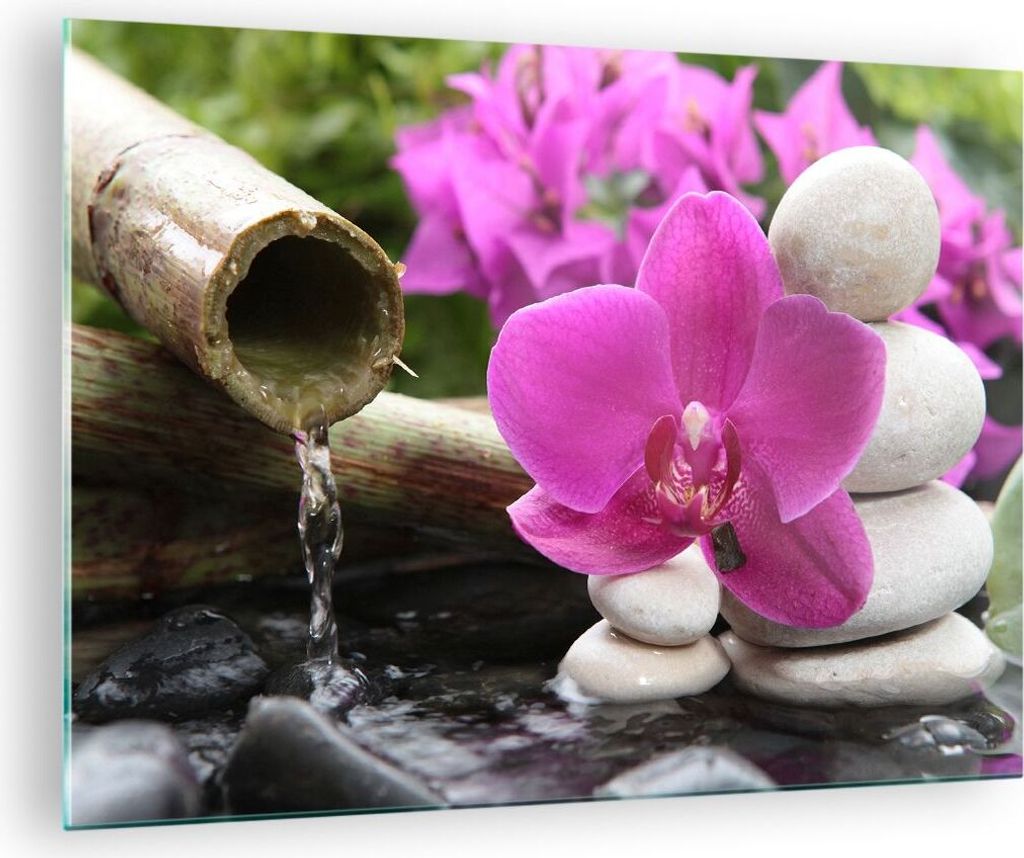 Bilder auf glas - Orchidee Bambus Dekoration Spa - 70x50cm - Glasbilder - Wandbilder - Kunstdruck - zum Aufhängen bereit - Wanddekoration aus Glas...