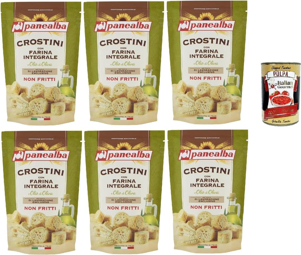Panealba Crostini con Farina Integrale e Olio di Oliva, Croutons mit Vollmehl und Olivenöl Gesalzener Snack Nicht Gebraten Nicht Frittiertes, 6x 8...