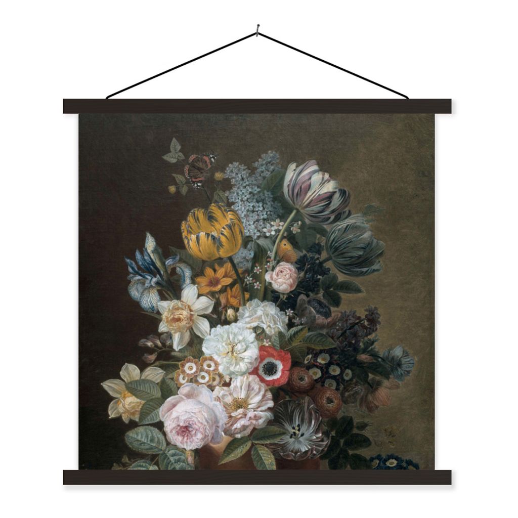 MuchoWow Textilposter Stilleben mit Blumen - Gemälde von Eelke Jelles Eelkema 60x60 cm mit schwarzem Rahmen - Posteraufhänger