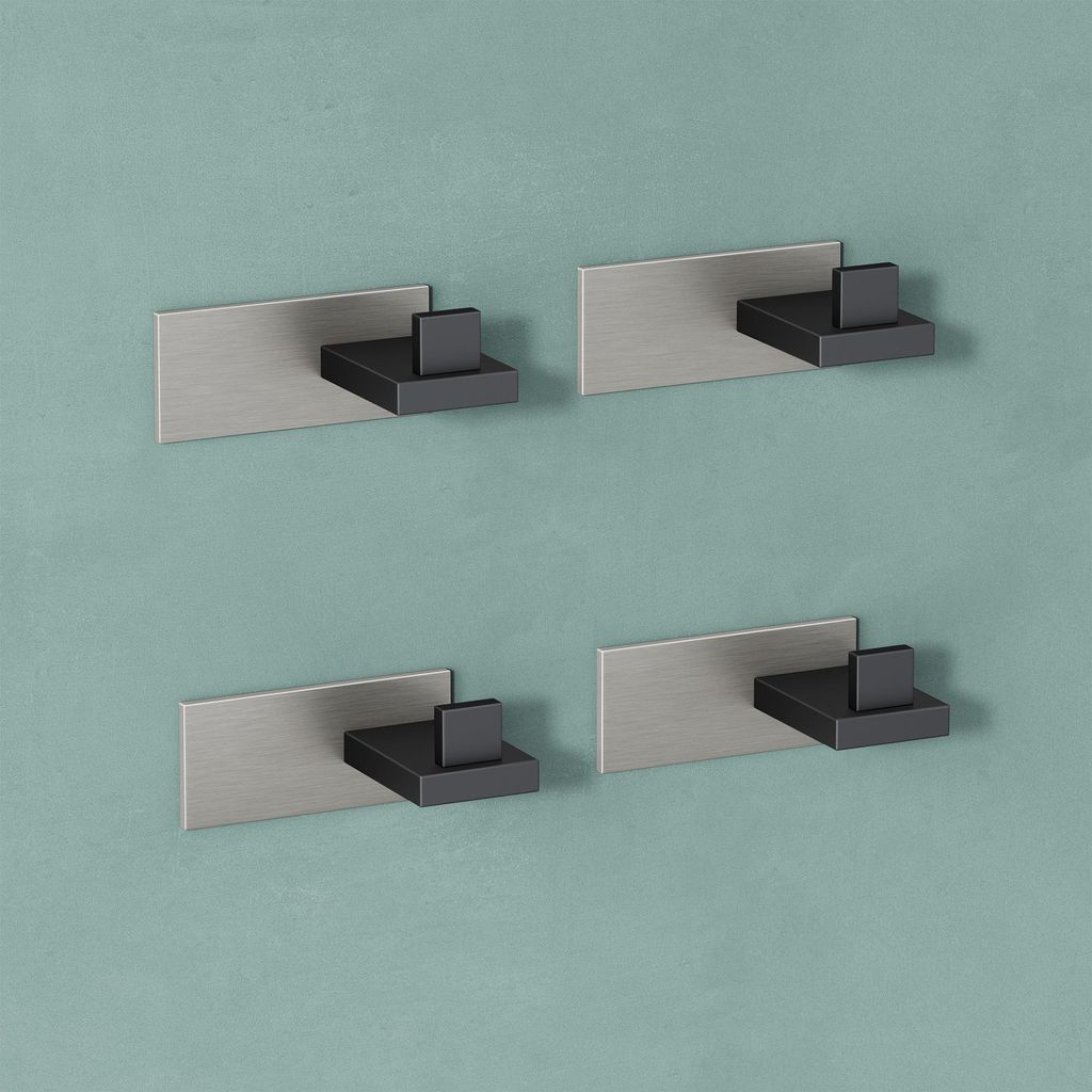 Mai & Mai Kleiderhaken 4 Stück Wandgarderobe Wandhaken aus Edelstahl Garderobenleiste Garderobenhaken 8cm Matt schwarz + Nickel gebürstet Stalo-06