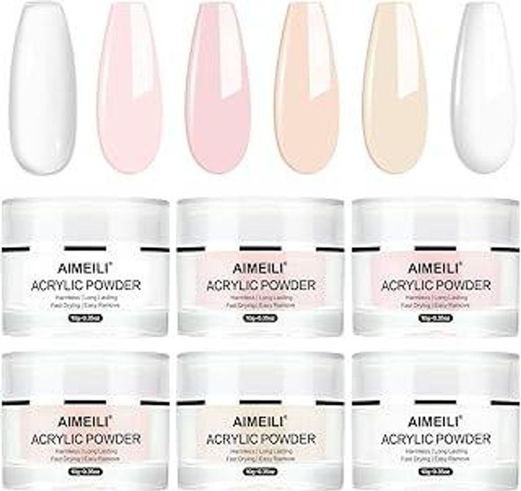Acryl Nagelset 6 Farben Acrylpulver für Nägel, Acrylic Powder Set Keine UV-Lampe Erforderlich Acryl Pulver Nails Set Clear Weiß Rosa