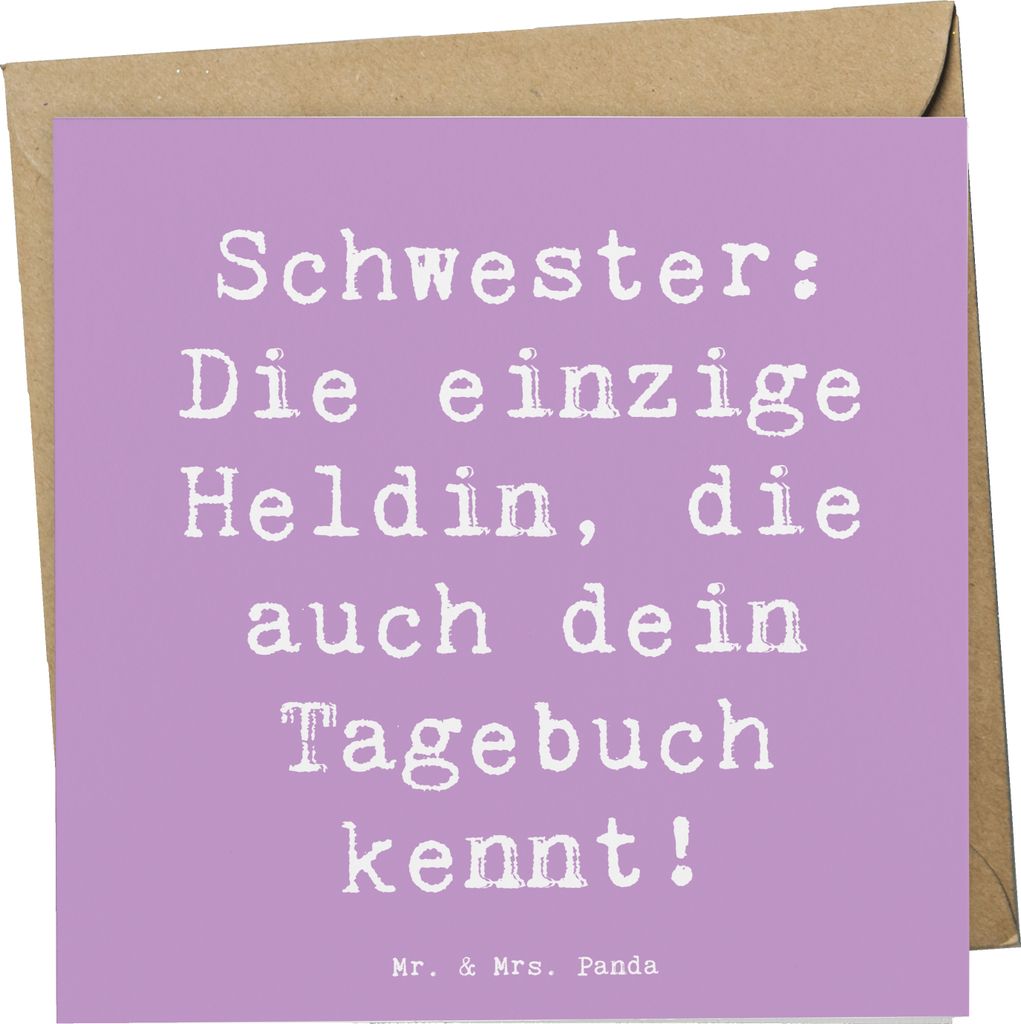 Mr. & Mrs. Panda Klappkarte Spruch Schwester Heldin - Lavendeltraum - Geschenk, Geschenke, Freude, Lächeln, Grußkarte, faltkarte, doppelkarte, Ge...
