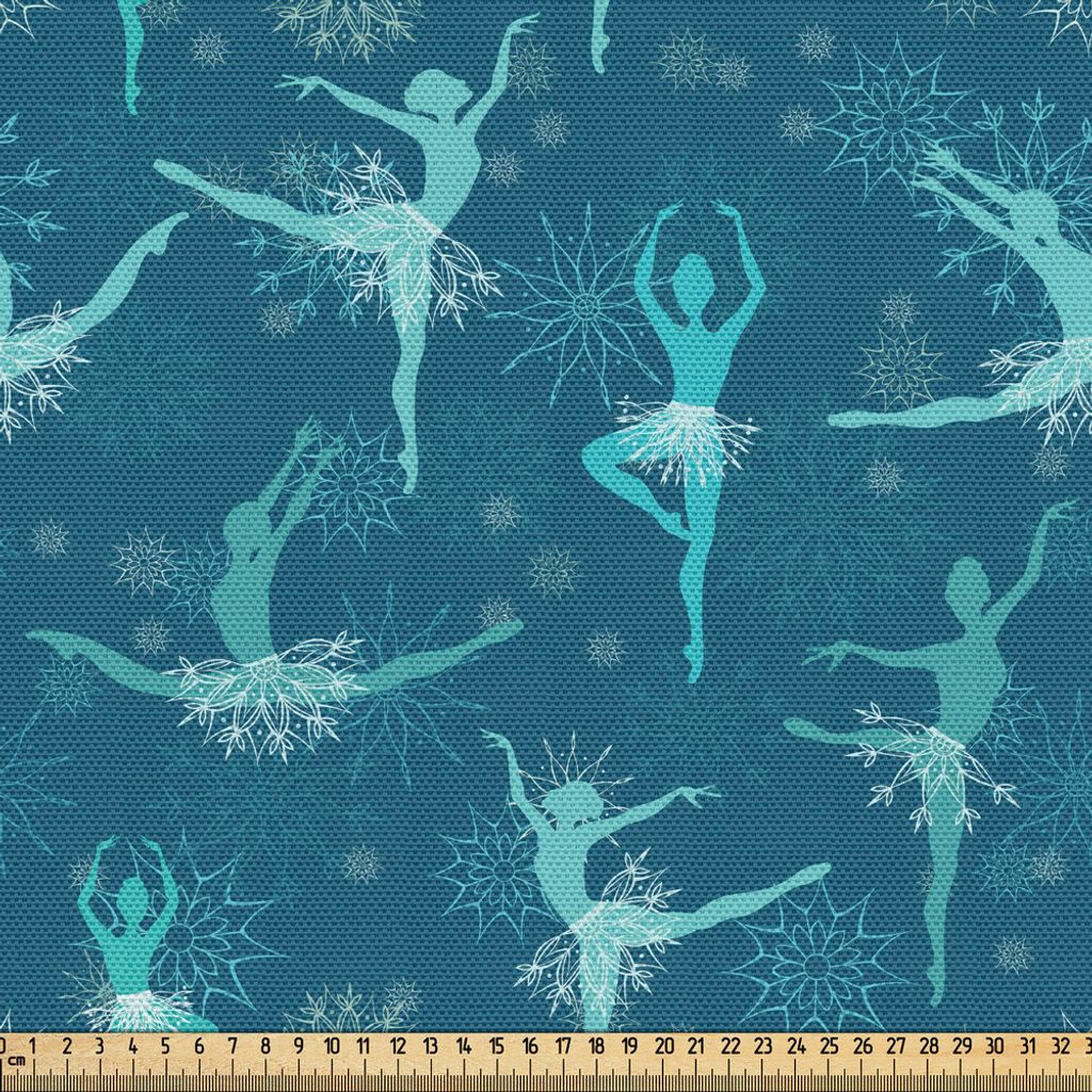 ABAKUHAUS Ballett Gewebe als Meterware, Snowflake Ballerina Tänzer Noel Winter-Themed Christmas Elf-Fee-Entwurf, 2 M (148 x 200 cm), Petrol Blau T...