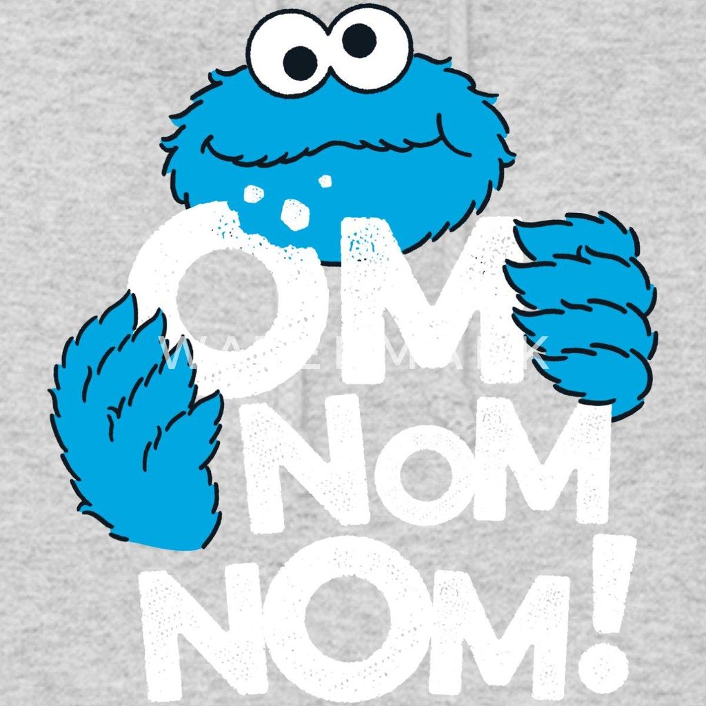 Spreadshirt Sesamstraße Krümelmonster Om Nom Nom Damen Hoodie, XL, Hellgrau meliert