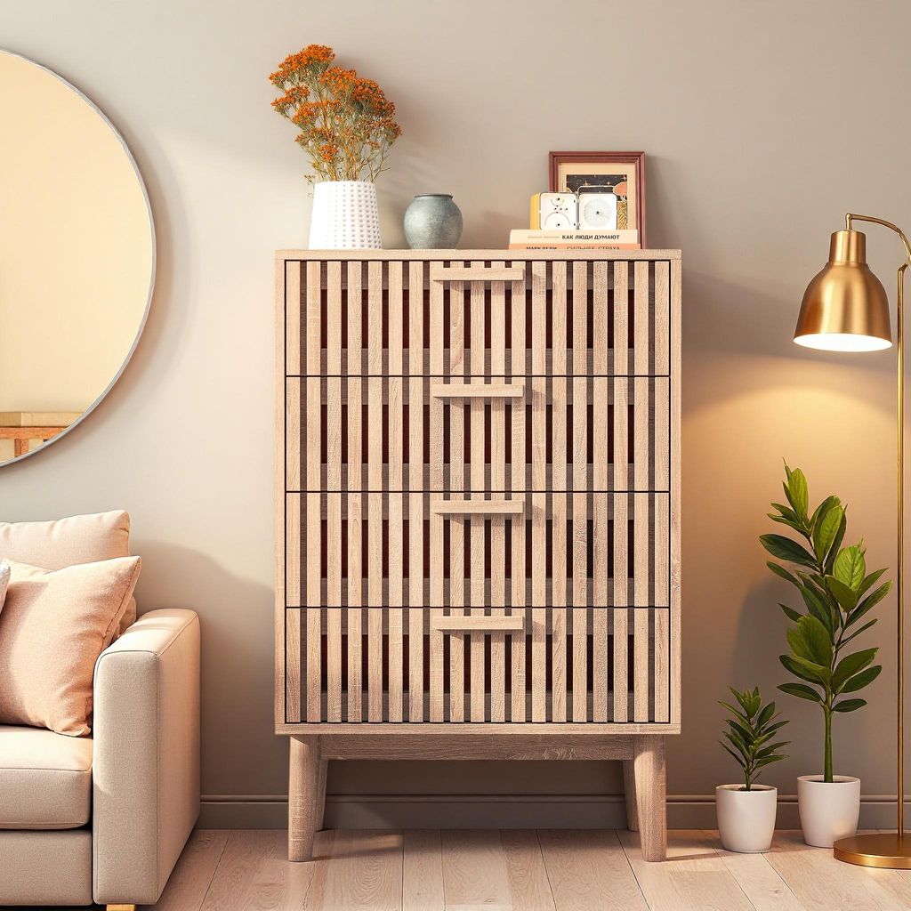 INONEFT Kommode met 4 lades, houten dressoir/opbergkast, Productafbeelding 