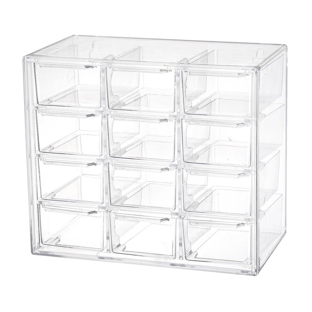 Transparente Schubladenbox – 12 Fächer Sortierbox aus Kunststoff für Büro, Make-up & Werkstatt