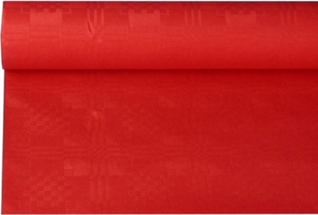 A roll of red damask tablecloth.