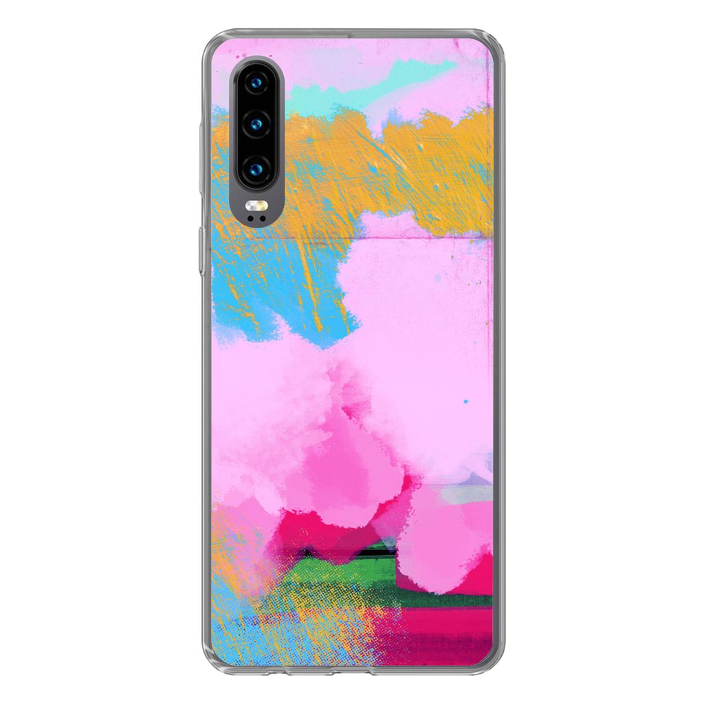 MuchoWow Handyhülle Schutzhülle Hülle für Huawei P30 Farbe - Regenbogen - Abstrakt Silikon Softcase Handy Hülle - Kartenbesitzer
