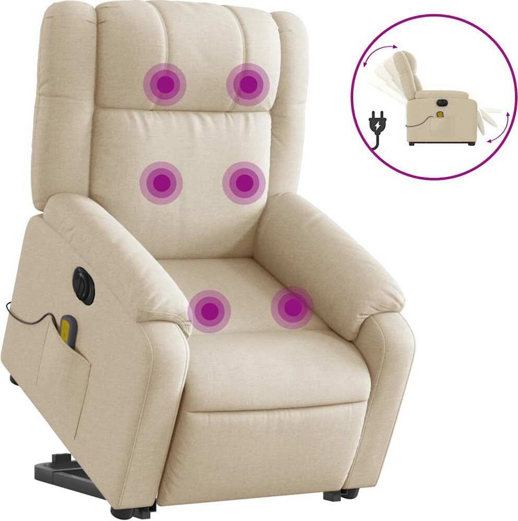 vidaXL Elektrischer Massagesessel mit Aufstehhilfe Creme Stoff