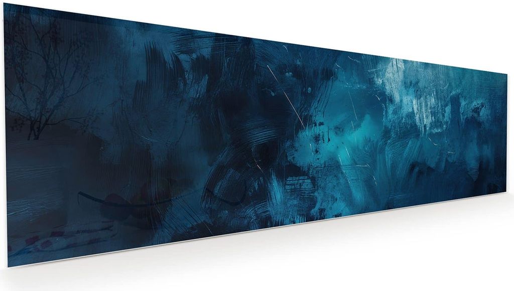 Glasbild 120x40cm in XXL für Wohnzimmer, Schlafzimmer Motiv Abstrakte Blautöne