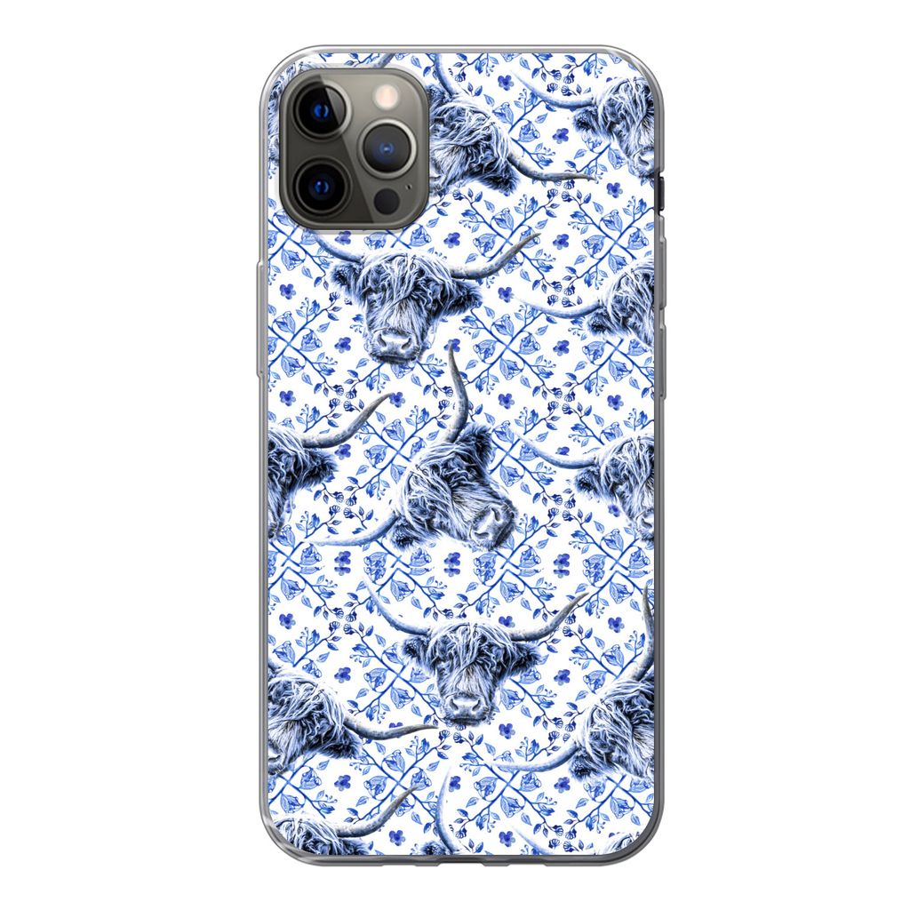 MuchoWow Handyhülle Schutzhülle Hülle für iPhone 12 Pro Max Delfter Blau - Tiere - Schottischer Highlander Silikon Softcase Handy Hülle - Ha...