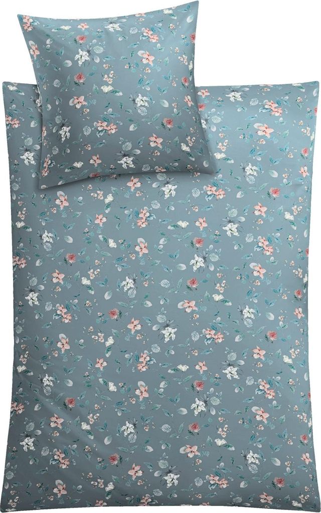 Kleine Wolke Bettwäsche Satin FLORINA Hellblau 155 x 220 cm und 80 x 80 cm