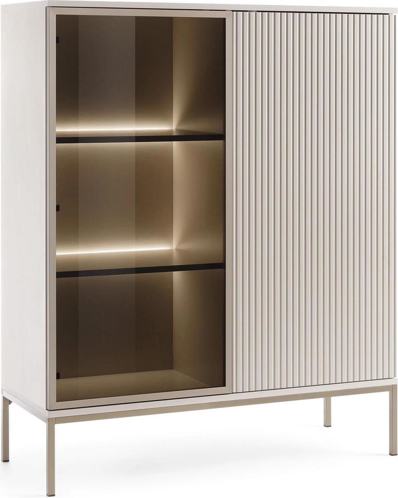 Vitrine Lagos 2D 126 cm 2-türig in Farbton Cashmere mit LED und Metallfüßen