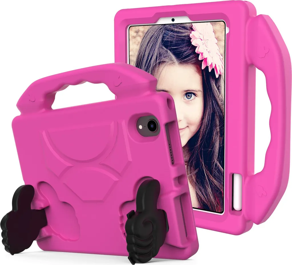Custodia per bambini per iPad mini (2024)/iPad mini (A17 Pro)/iPad mini (2021)/iPad mini 6 8,3", leggera custodia in schiuma EVA con maniglia e supporto Rosa
