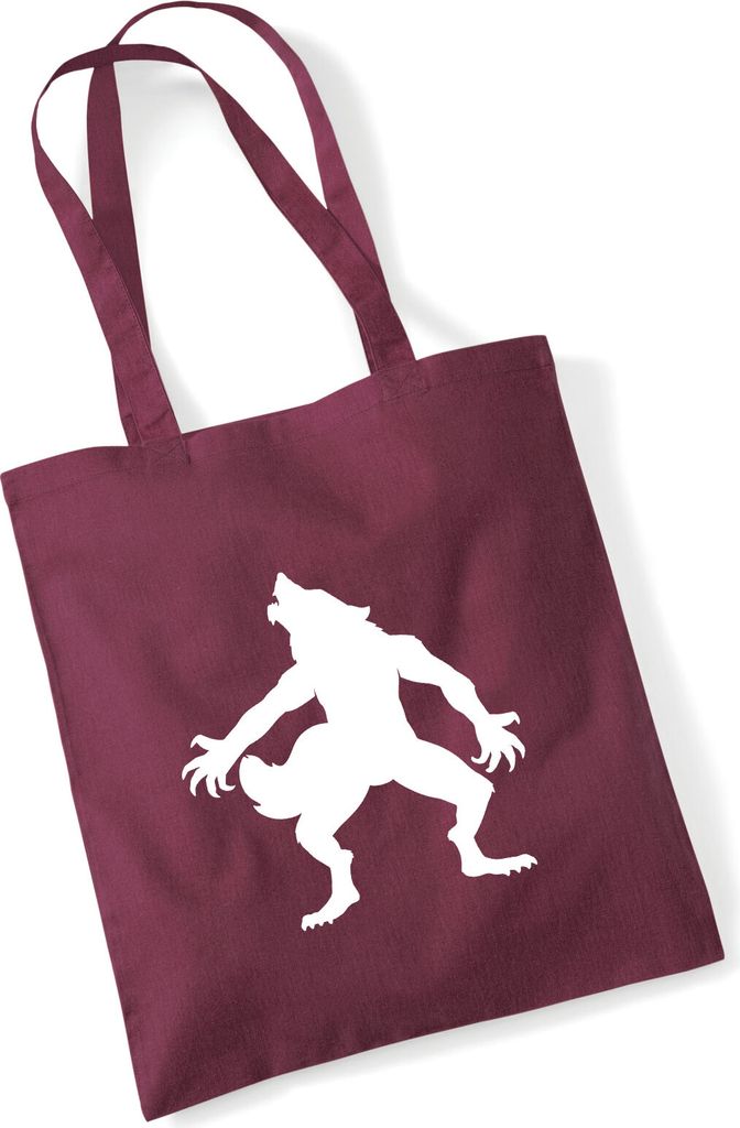 Huuraa Jutebeutel Werwolf Silhouette 10 Liter Burgundy Baumwolle Tasche Geschenkidee