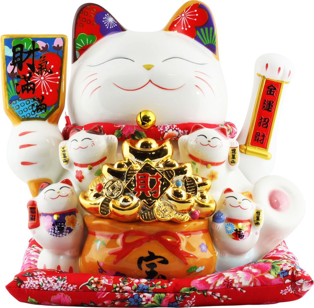 Glückskatze - Maneki-neko - Winkekatze aus Porzellan 30 cm weiß - Maneki Neko 04