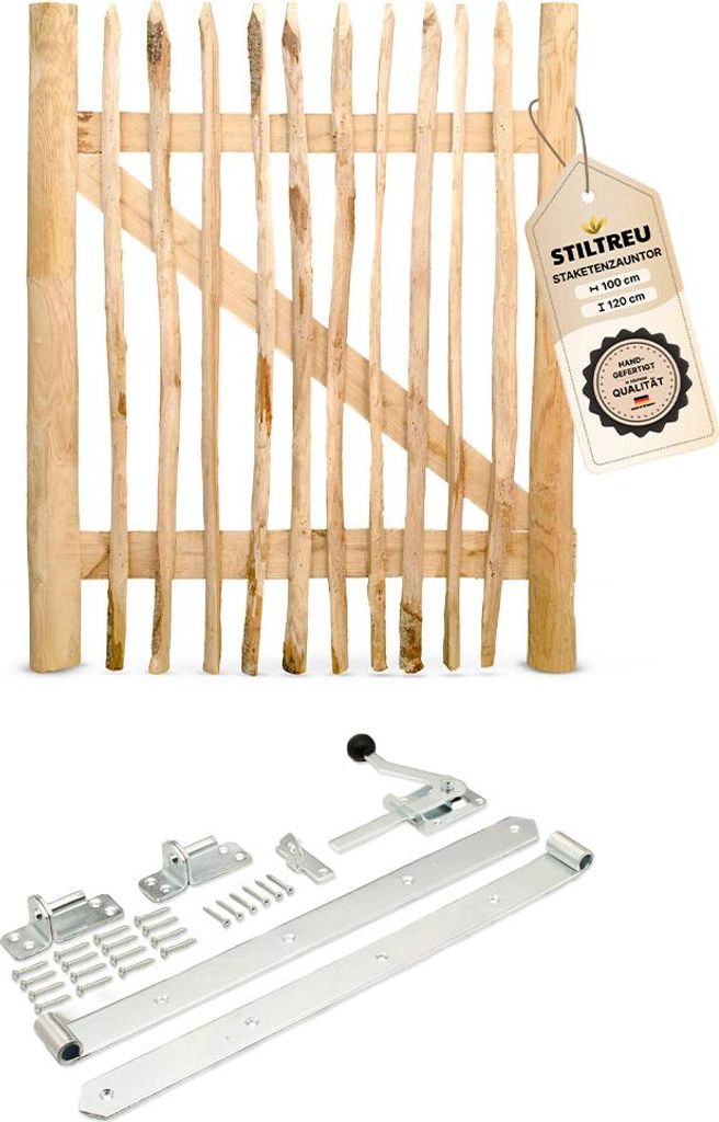 Classic Staketenzaun-Tor Set (silber) aus Edelkastanie, Produktbild 