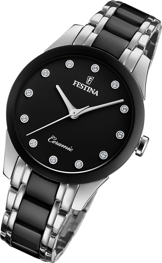 Festina Damen Uhr Keramik F20499/3 Edelstahl Armbanduhr silber schwarz UF20499/3