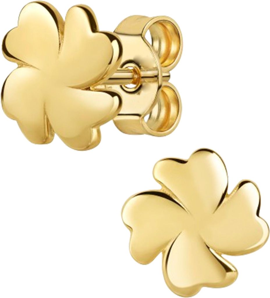 2x kleine Damen Gold-Ohrstecker mit 333 Gelbgold-Kleeblatt Gelbgold massiv Ohrschmuck mit Schmuck-Etui + Echtheitszertifikat