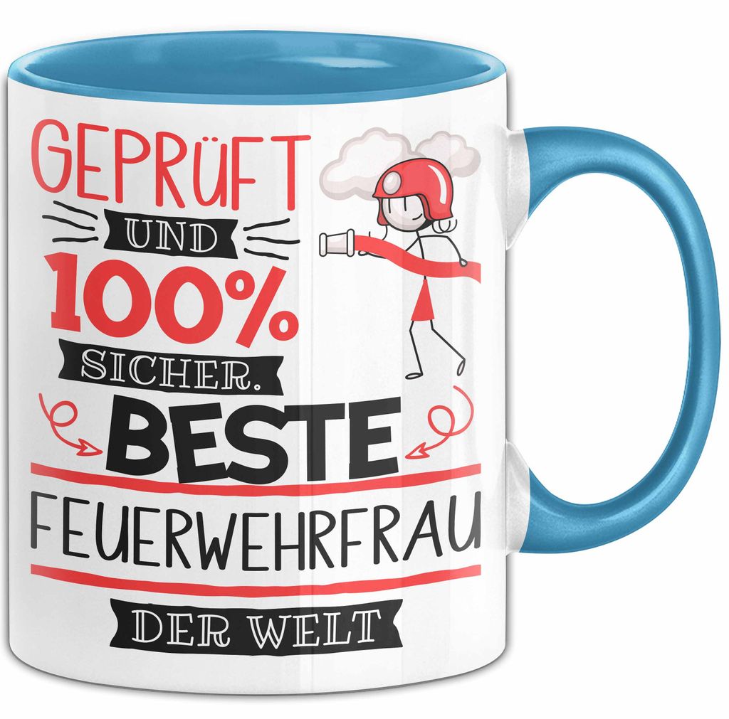 Beste Feuerwehrfrau Der Welt Tasse Geschenk für Eine Feuerwehrfrau Und Sicher Geschenkidee Geburtstag Weihnachten (Blau)