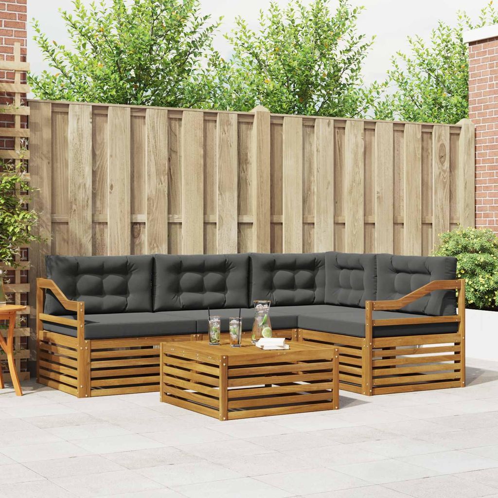 "Neues Produkt" Outdoor-Sofagarnitur ANTI-UV - CLORIS - mit Kissen - 5 pcs - Natur und Anthrazit - Modern Gartensofas V1280