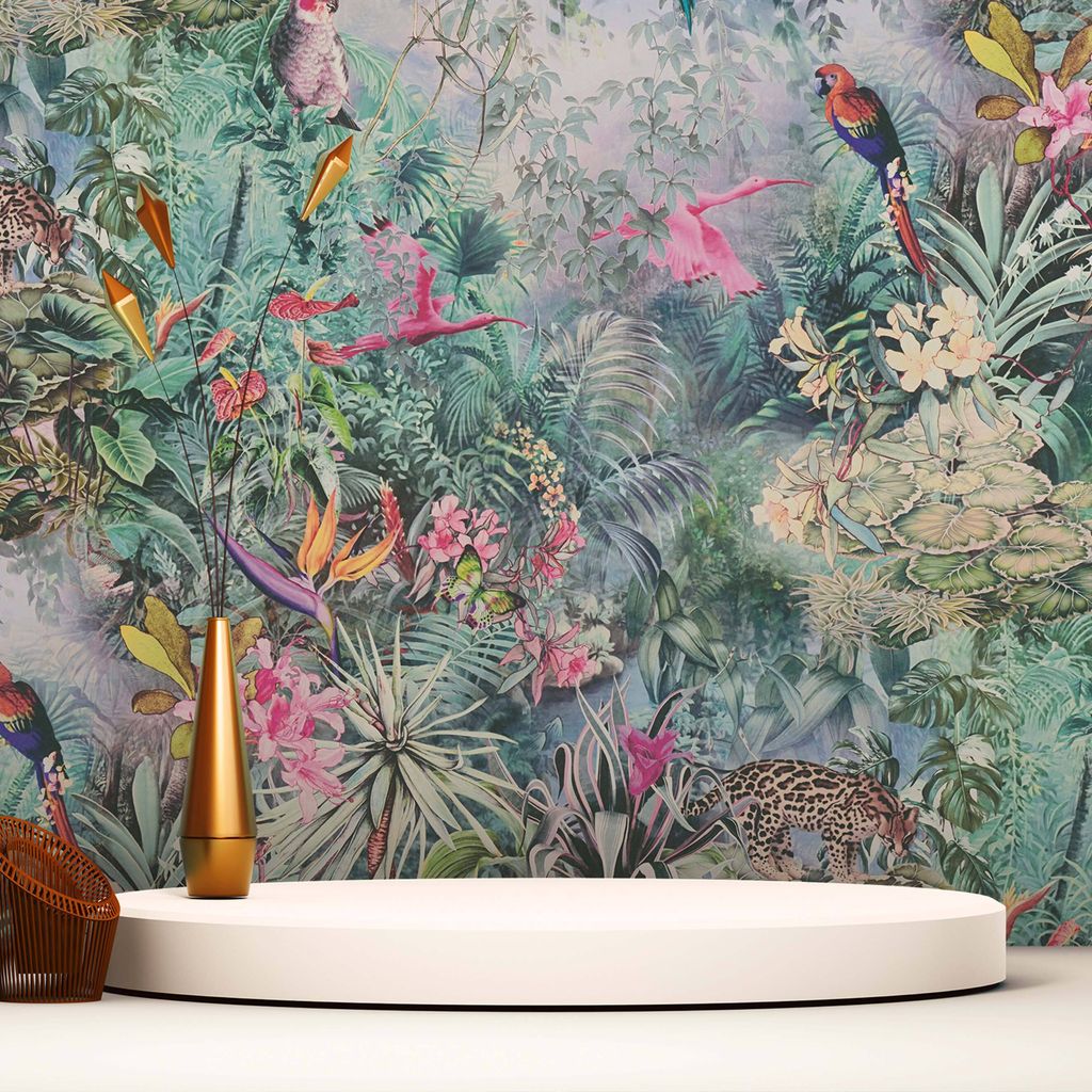 TADESSI | Tapete Blumen Florentin | M1-No.1704 | Vliestapete | Grün | Rosa | Floral | Natur | Wohnzimmer | Schlafzimmer | Küche