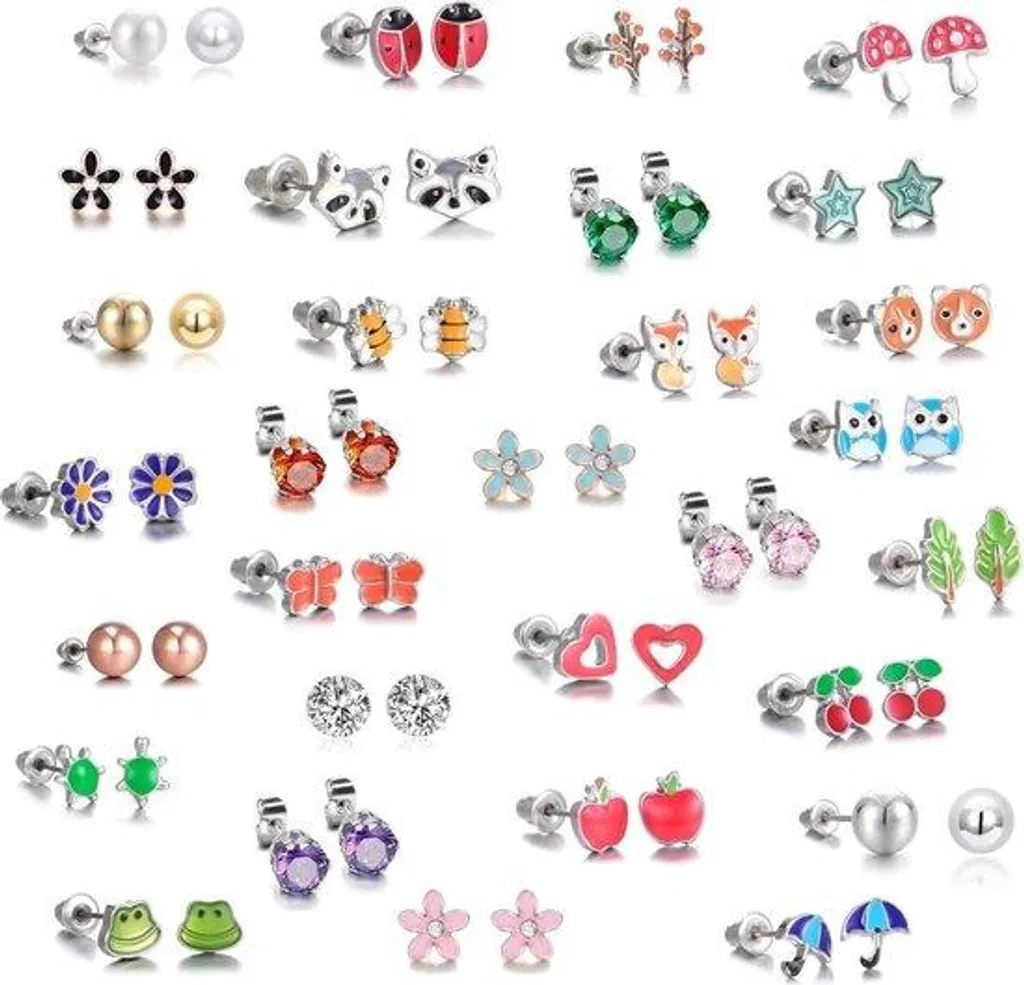 30 Paires de Boucles d'Oreilles en Acier Inox Coeur et Perles Dorées