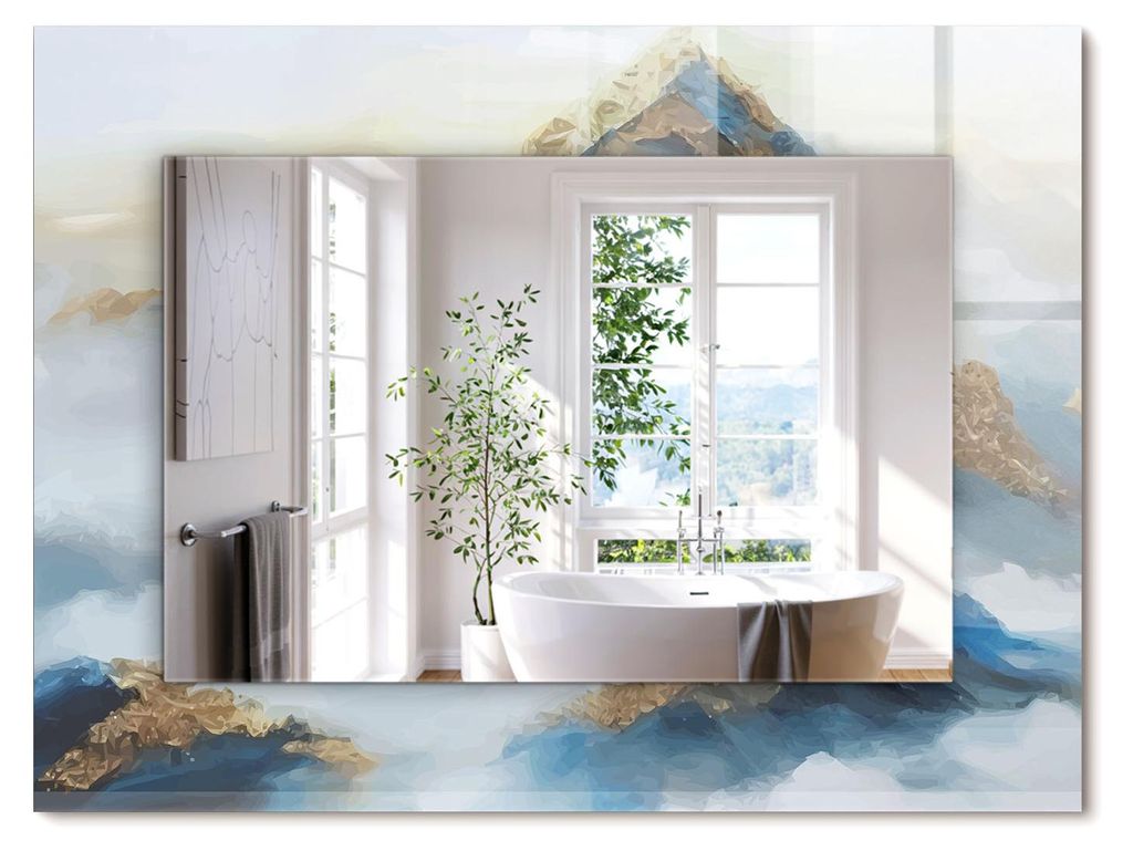 Berge im Nebel – Rechteckiger Spiegel mit Druck 80x60 cm – Produktbild 