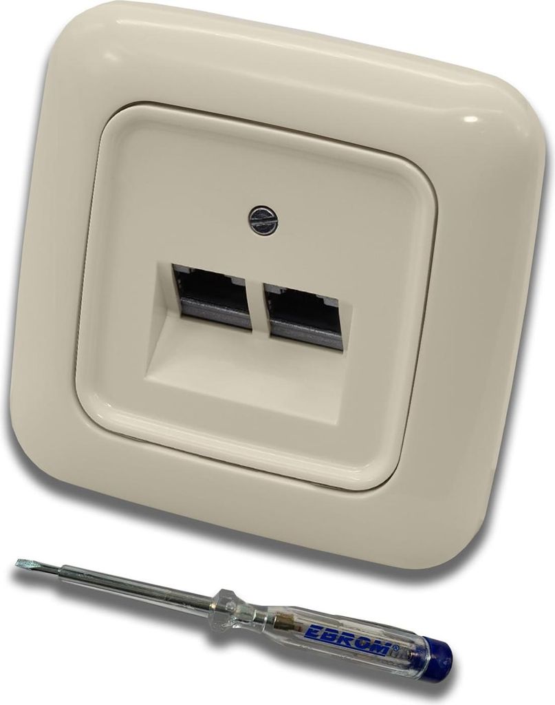 Busch Jäger, Rutenbeck Unterputz Netzwerkdose Ethernet 10 Gigabit/S (10GbE) KAT6A 6A - 2x RJ45 Anschluss in DURO2000 cremeweiß Rahmen und UAE Abd...