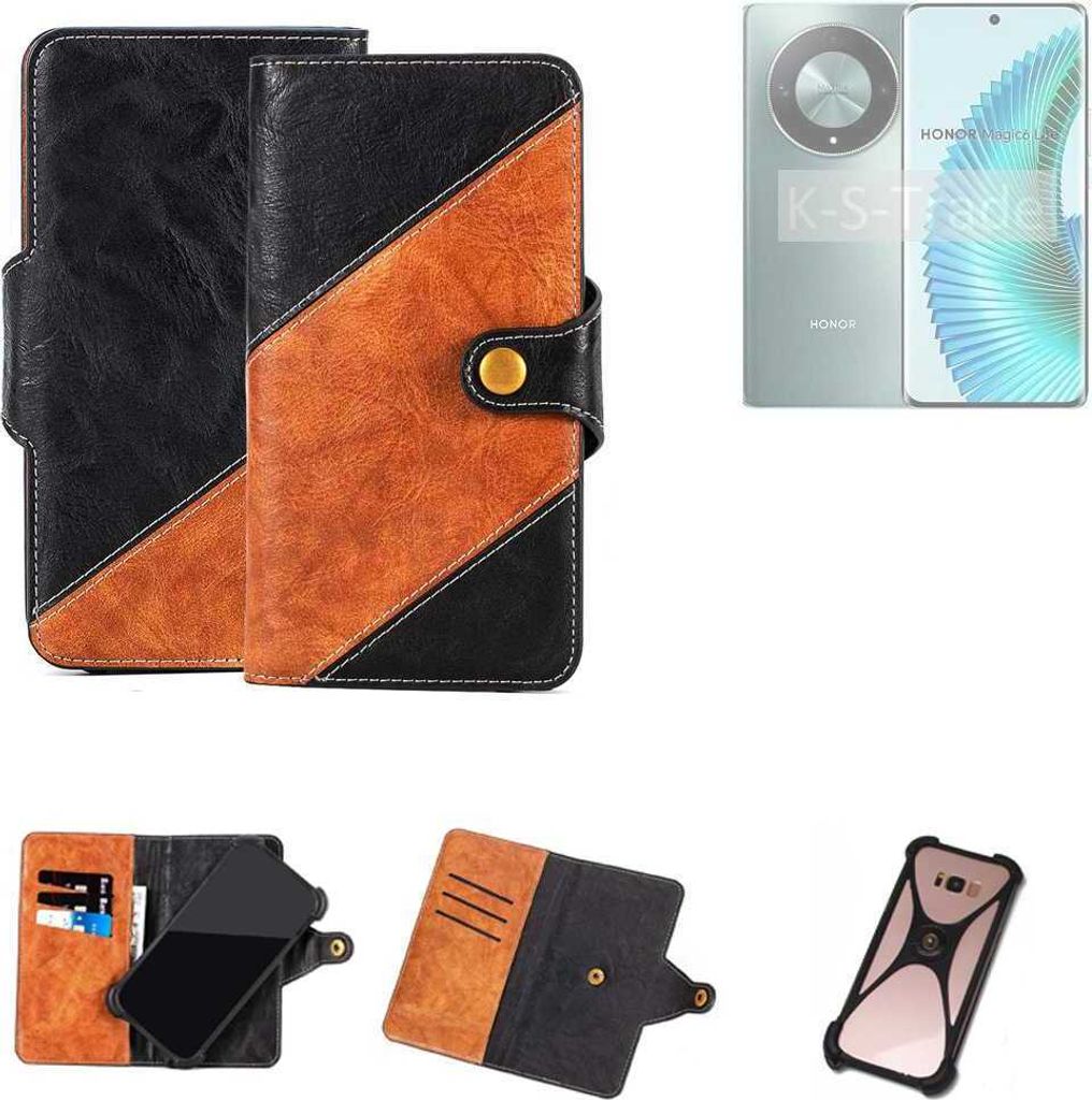 K-S-Trade Handyhülle Schutzhülle Bookstyle Case Wallet-Case kompatibel mit Honor Magic6 Lite Handy Cover Bumper Klapphülle schwarz hellbraun 1x