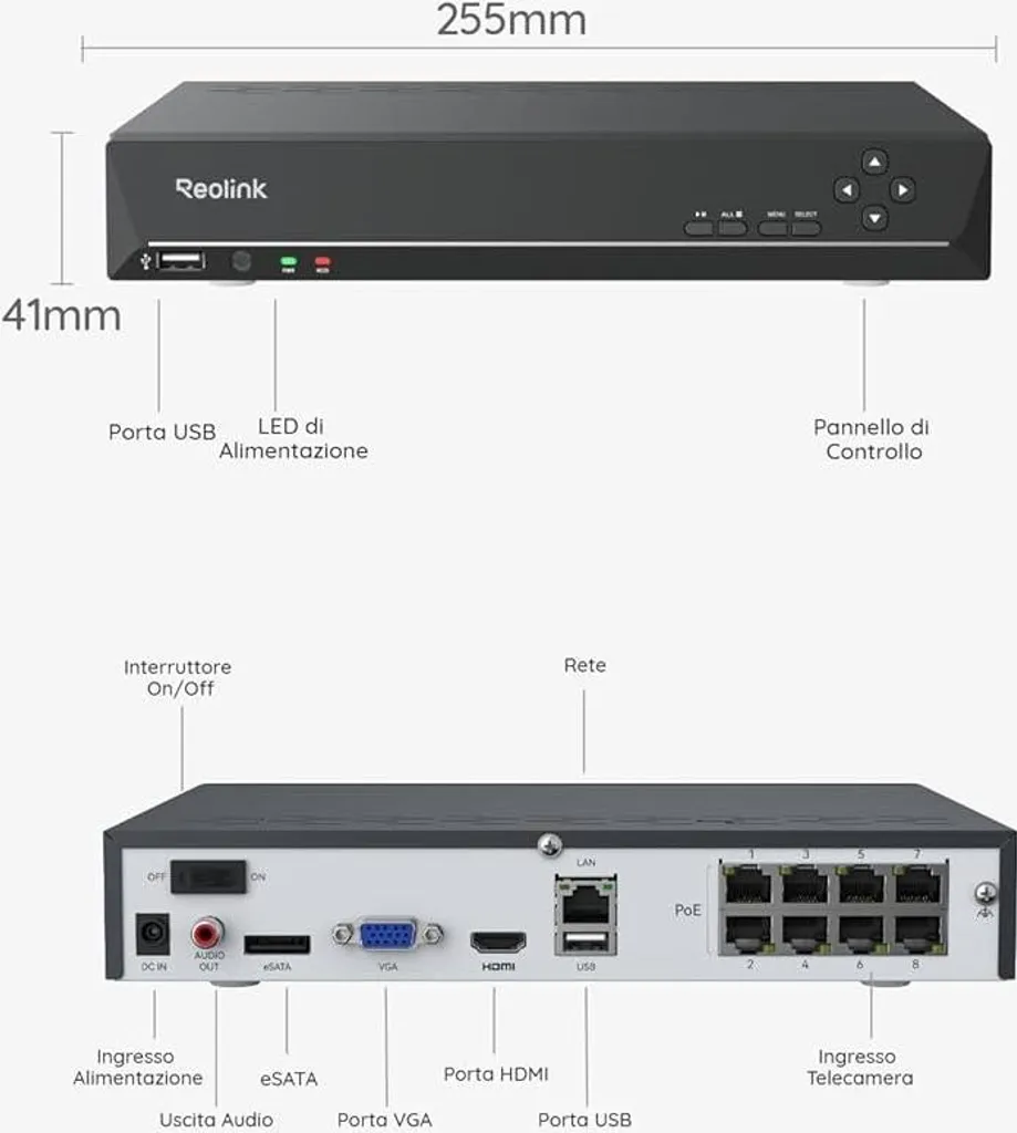 Enregistreur NVR PoE 8 canaux Reolink RL-RP-PN8-NHD noir 2 To UHD 16 Mpx