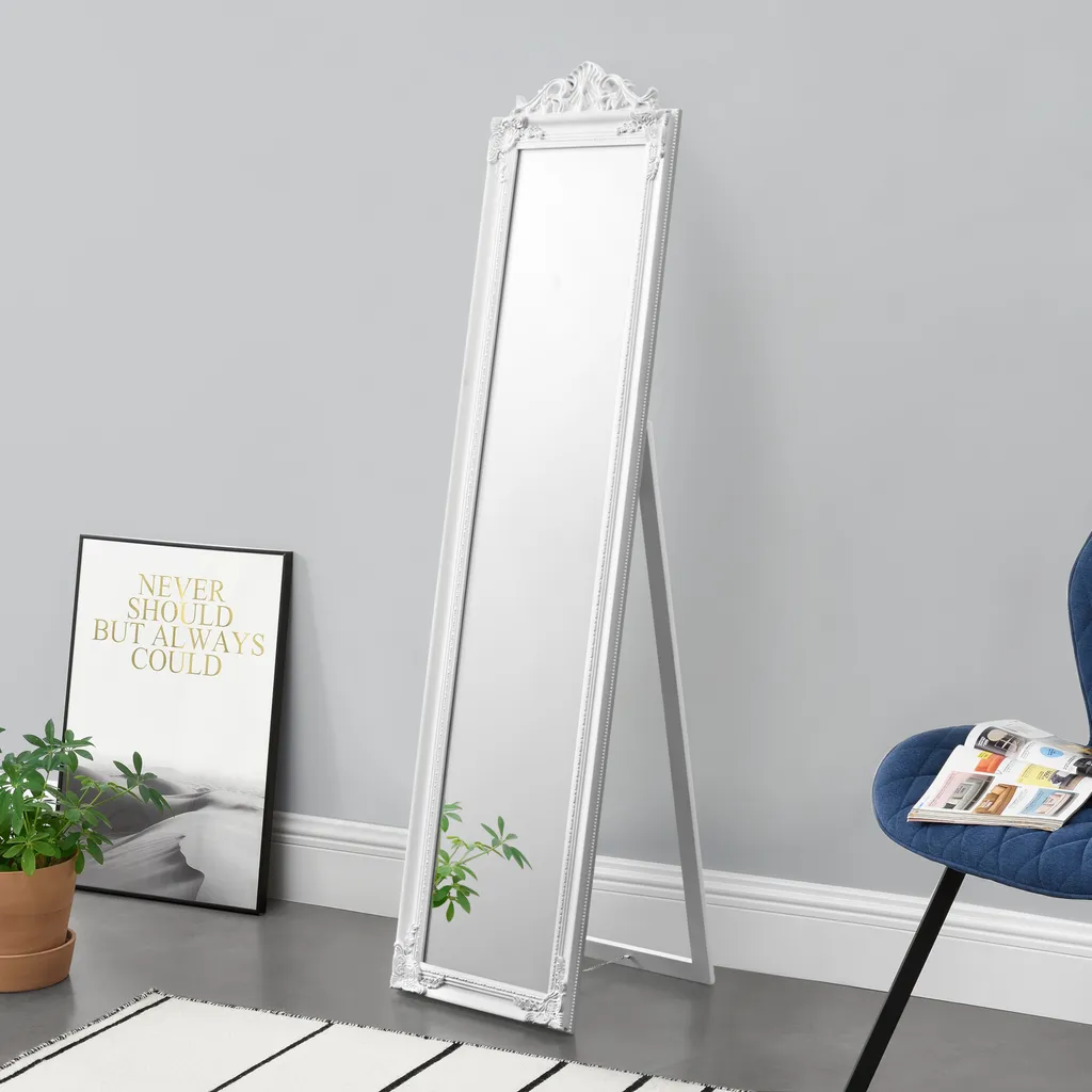 Miroir autoportant Arezzo blanc 160x40 cm : stable et sans perçage mural