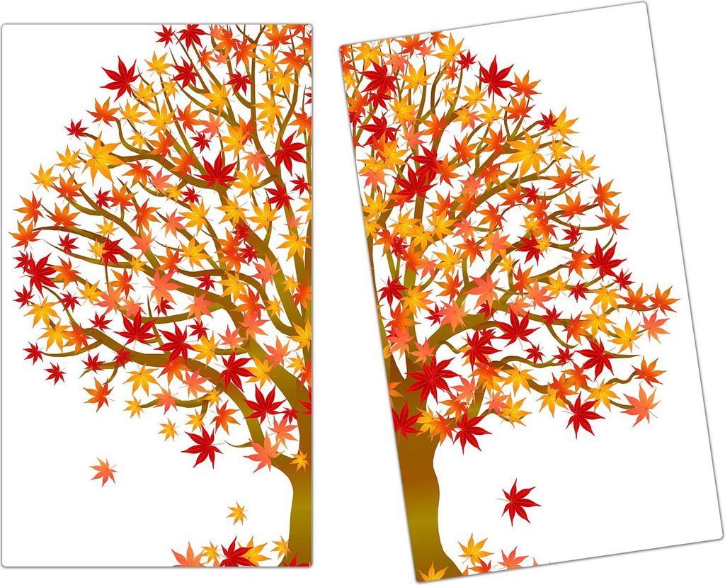 Spritzschutz Herdabdeckplatte Schneidebrett aus Glas Baum im Herbst 2-Teilig (60x52cm)