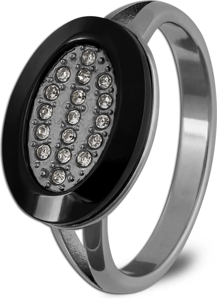 Anello Amello con zirconi in acciaio inossidabile e ceramica misura 54 argento nero donna ESRX32S54