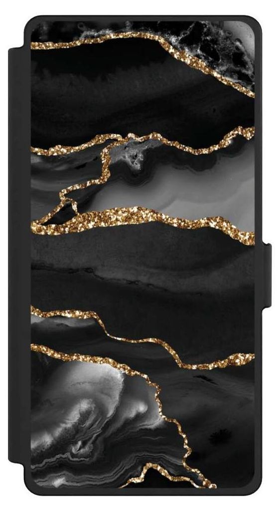NIVOCASE Klapphülle für Samsung Galaxy S25 Ultra Handyhülle aus Kunst Leder NIVOflip schwarz Glitzer Look Marmor Muster