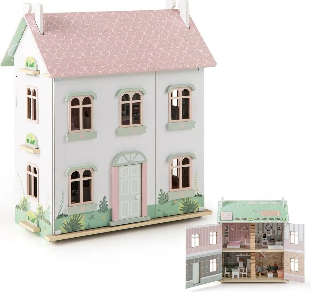 Maison de poupée miniature bois 3 niveaux et finitions réversibles