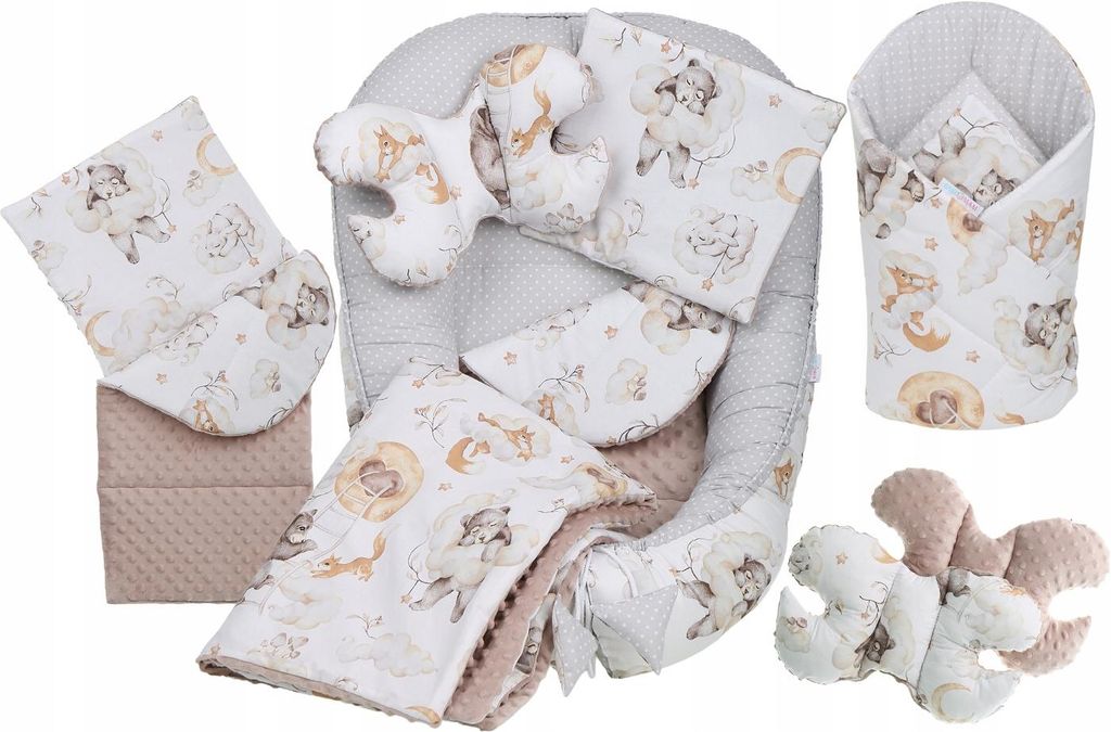 Babynest Set Babymam 7-teilig Baumwolle Minky Grau Produktbild 