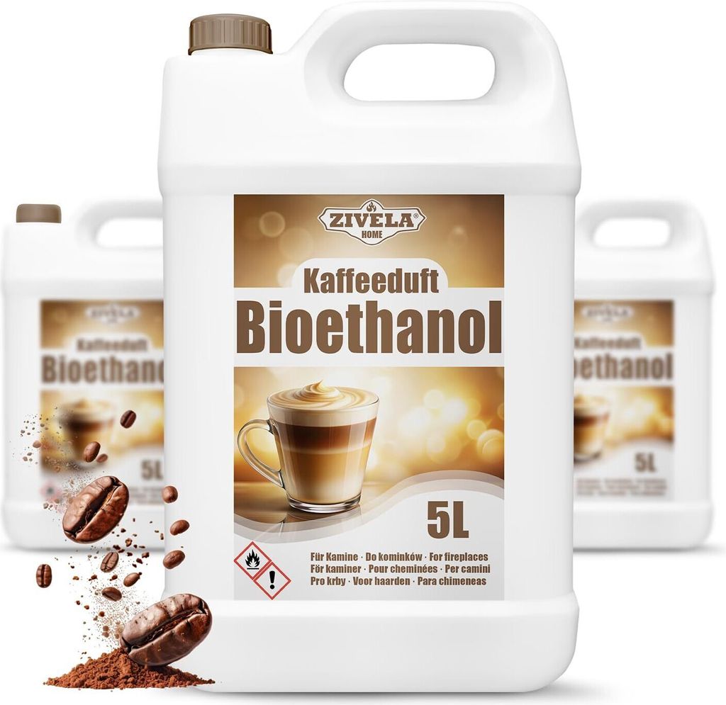 Bioethanol 96,6% 15L | Alkohol Kaffeeduft 96,6% 3x5L | Bioethanol für Kamin, Tischkamin, Bioethanol Kamin | Bioethanol Kaffeeduft | Saubere Verbre...
