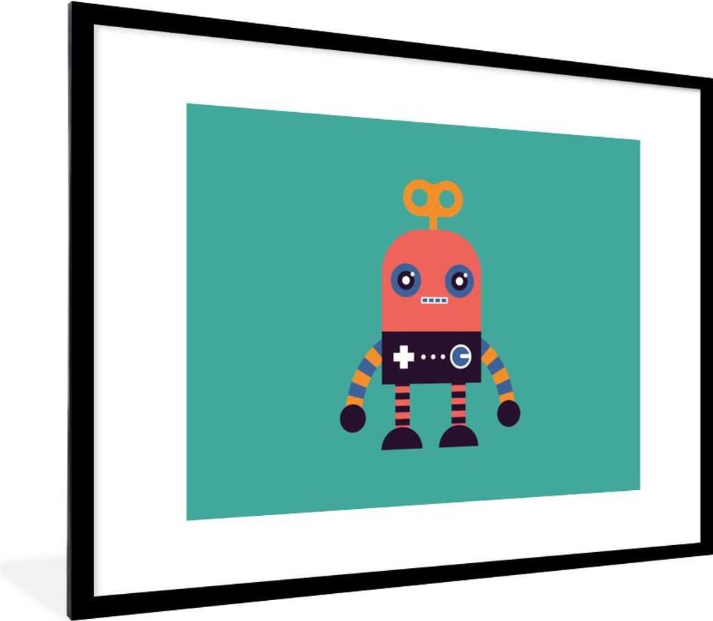 MuchoWow Gerahmtes Poster Roboter - Spielzeug - Gesicht - Rosa - Jungen - Kinder 80x60 cm - Poster mit Schwarzem Bilderrahmen Wandposter Rahmen F...