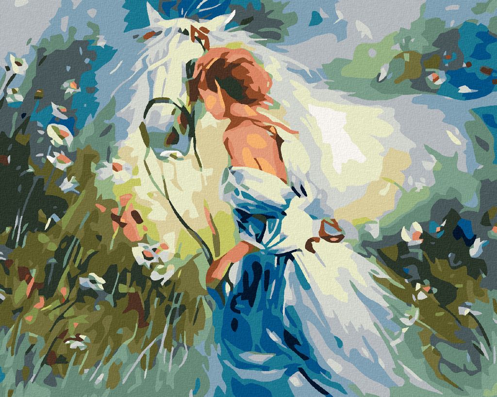 Diamondi - Diamond painting - MÄDCHEN MIT EINEM SCHIMMEL, 40X50 cm, mit Keilrahmen (bereits gespannt)