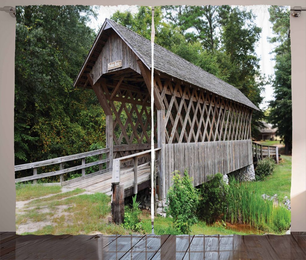 ABAKUHAUS Alabama Rustikaler Vorhang, Alte hölzerne Brücke Drucken, Wohnzimmer Universalband Gardinen mit Schlaufen und Haken, 280 x 175 cm, Mehr...