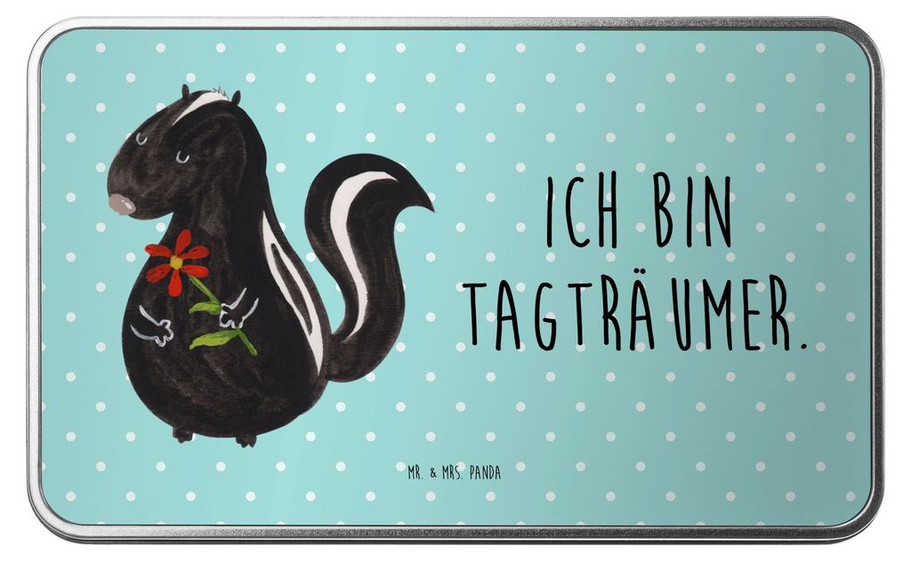 Mr. & Mrs. Panda Metallbox Stinktier Blume - Türkis Pastell - Geschenk, Träume, Keksdose, behälter, Skunk, Kaffeedose, Wildtier, Dreams, schmuck...