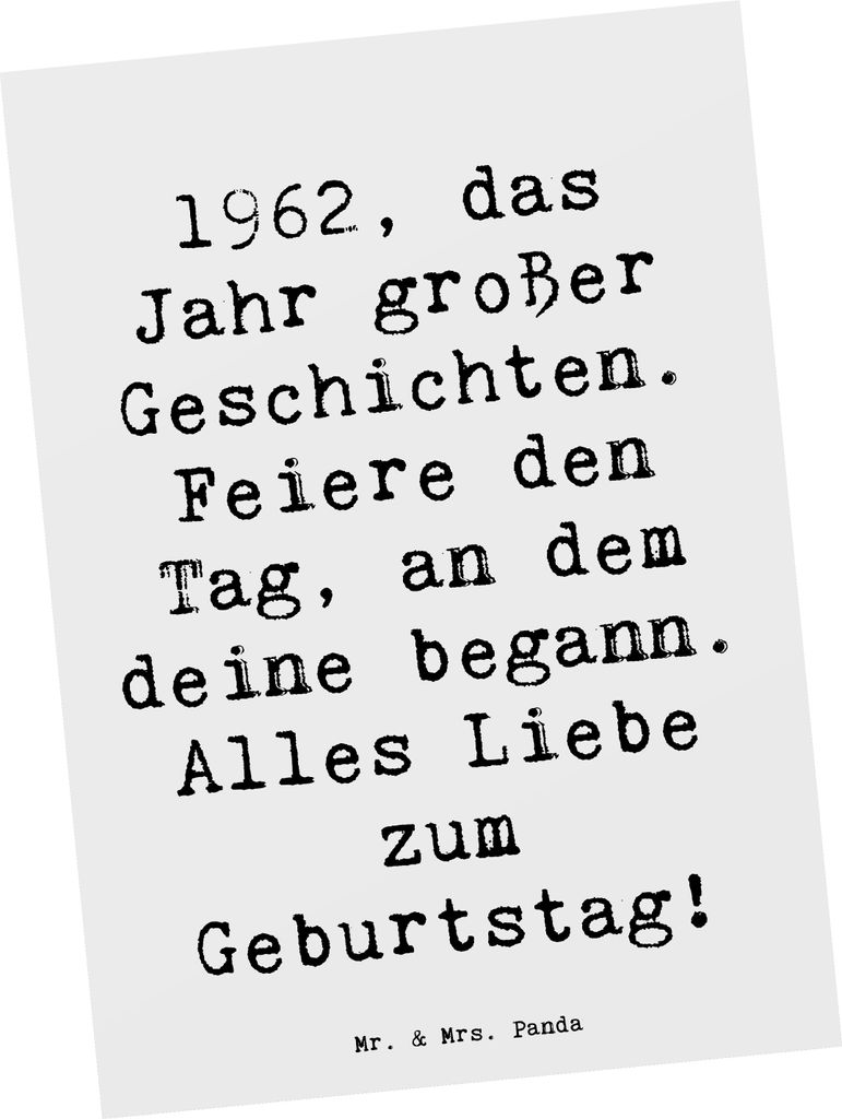 Mr. & Mrs. Panda Postkarte Spruch 1962 Geburtstag - Weiß - Geschenk, besondere Geschenke, Freude schenken, bildkarte, Jubiläum, Motivkarte, Postk...